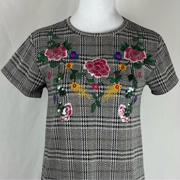 ZARA Sequined Embroidered Floral Plaid Party Date Night Mini Dress NWOT Size S - Picture 3 of 13